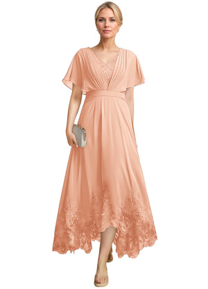 A-line Scoop Illusion Ankle-Length Lace Chiffon Mother of the Bride Dress With Sequins