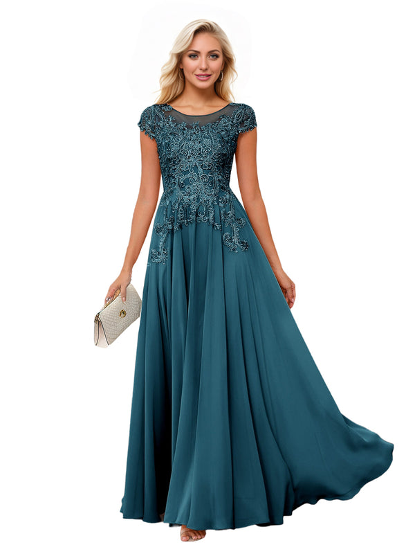 A-line Scoop Illusion Floor-Length Lace Chiffon Mother of the Bride Dress With Sequins