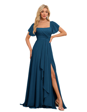 A-line Square Asymmetrical Chiffon Bridesmaid Dress