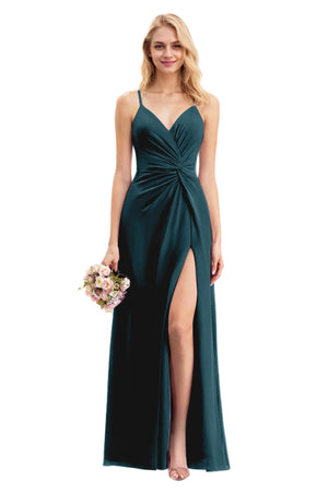 A-line V-Neck Floor-Length Chiffon Bridesmaid Dress With Ruffle