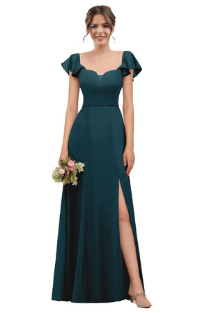 A-line V-Neck Floor-Length Chiffon Bridesmaid Dress With Ruffle