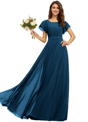 A-line Scoop Floor-Length Chiffon Bridesmaid Dress With Ruffle