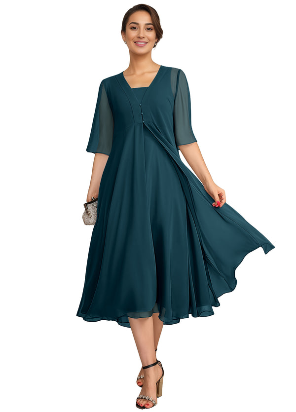 Empire Square Knee-Length Chiffon Mother of the Bride Dress
