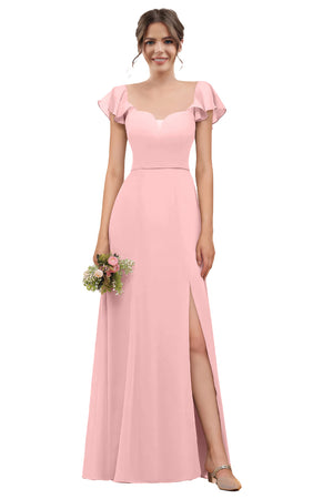 A-line V-Neck Floor-Length Chiffon Bridesmaid Dress With Ruffle
