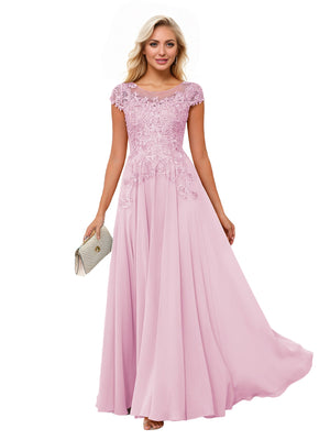 A-line Scoop Illusion Floor-Length Lace Chiffon Mother of the Bride Dress With Sequins