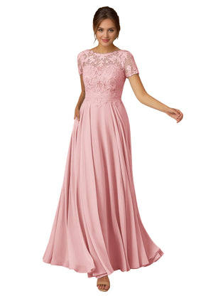 A-line Scoop Illusion Floor-Length Lace Chiffon Mother of the Bride Dress With Sequins