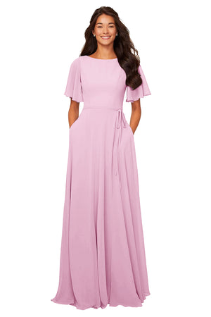 A-line Scoop Floor-Length Chiffon Bridesmaid Dress With Ruffle