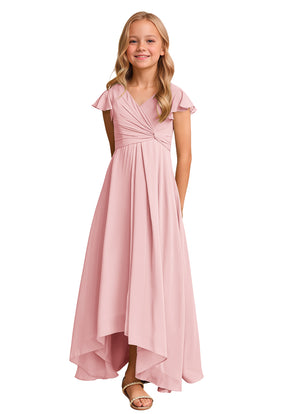 A-line V-Neck Asymmetrical Chiffon Junior Bridesmaid Dress