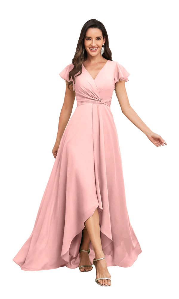 A-line V-Neck Floor-Length Chiffon Bridesmaid Dress With Ruffle