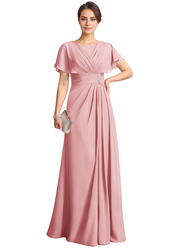 A-line Scoop Floor-Length Chiffon Mother of the Bride Dress With Pleated Beading
