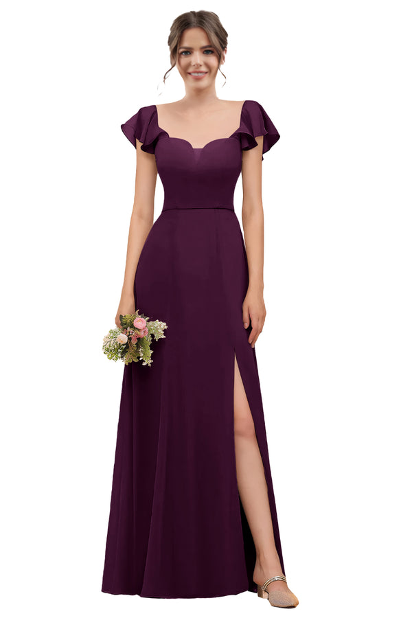A-line V-Neck Floor-Length Chiffon Bridesmaid Dress With Ruffle