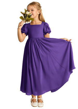 A-line Scoop-Neck Short Sleeves Chiffon Junior Bridesmaid Dress