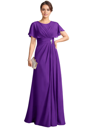 A-line Scoop Floor-Length Chiffon Mother of the Bride Dress With Pleated Beading