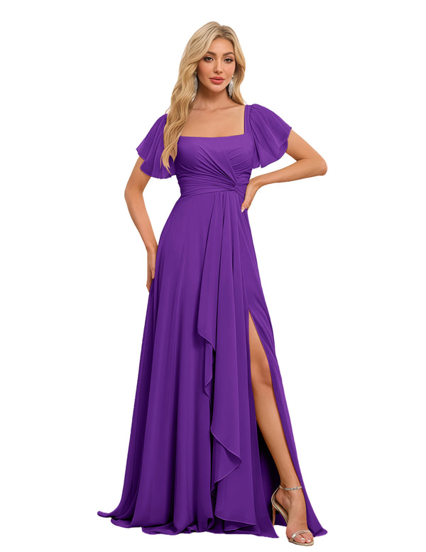 A-line Square Asymmetrical Chiffon Bridesmaid Dress