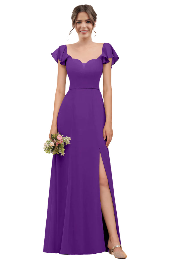 A-line V-Neck Floor-Length Chiffon Bridesmaid Dress With Ruffle