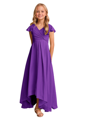 A-line V-Neck Asymmetrical Chiffon Junior Bridesmaid Dress