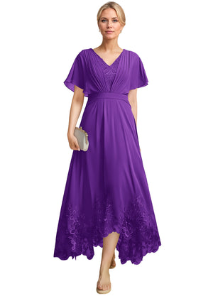 A-line Scoop Illusion Ankle-Length Lace Chiffon Mother of the Bride Dress With Sequins