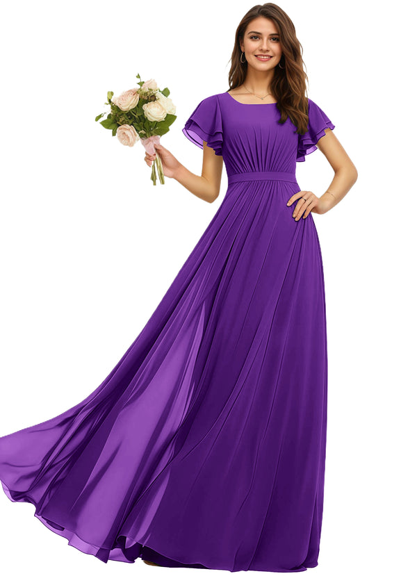 A-line Scoop Floor-Length Chiffon Bridesmaid Dress With Ruffle