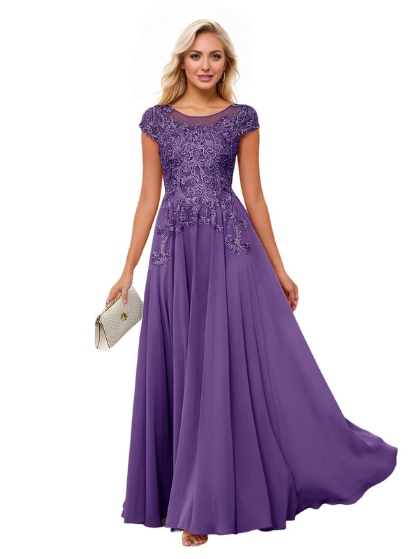 A-line Scoop Illusion Floor-Length Lace Chiffon Mother of the Bride Dress With Sequins