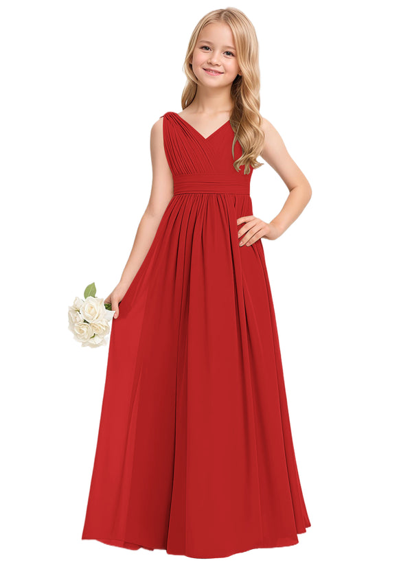 A-line V-Neck Floor-Length Chiffon Junior Bridesmaid Dress