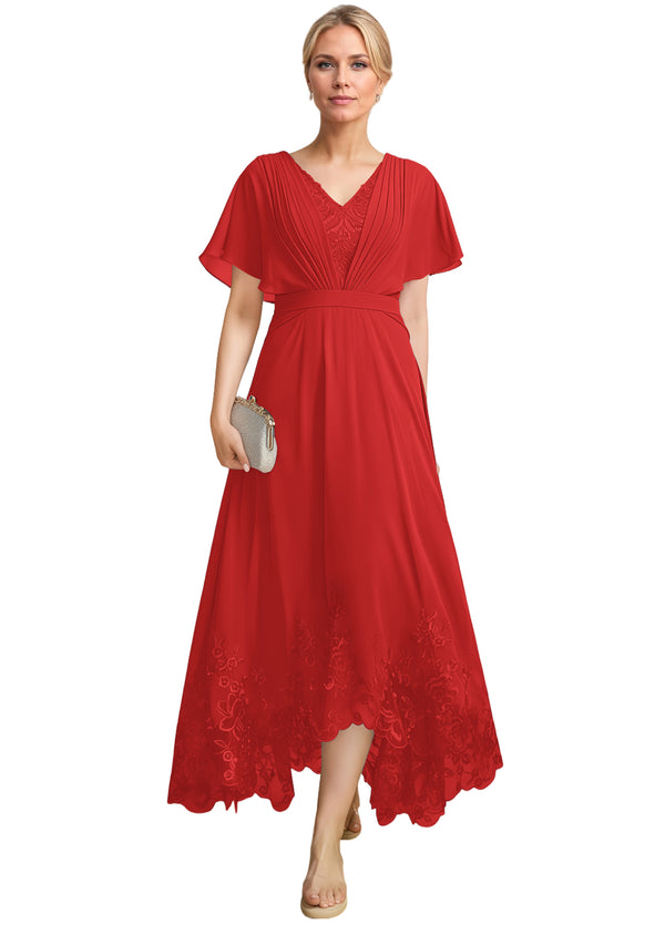 A-line Scoop Illusion Ankle-Length Lace Chiffon Mother of the Bride Dress With Sequins