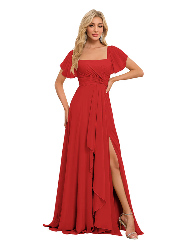 A-line Square Asymmetrical Chiffon Bridesmaid Dress