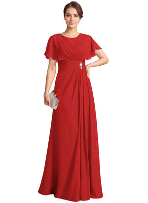 A-line Scoop Floor-Length Chiffon Mother of the Bride Dress With Pleated Beading