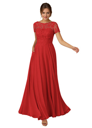 A-line Scoop Illusion Floor-Length Lace Chiffon Mother of the Bride Dress With Sequins