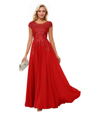A-line Scoop Illusion Floor-Length Lace Chiffon Mother of the Bride Dress With Sequins