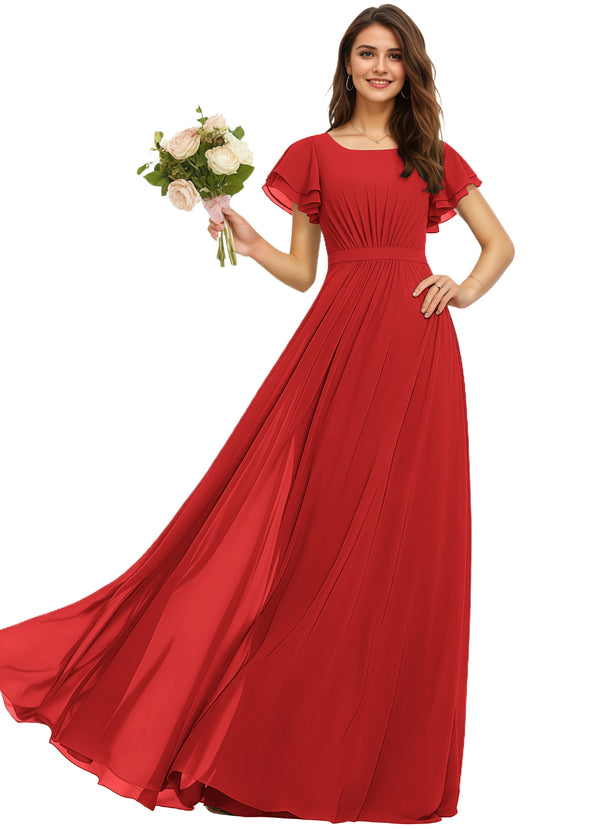 A-line Scoop Floor-Length Chiffon Bridesmaid Dress With Ruffle
