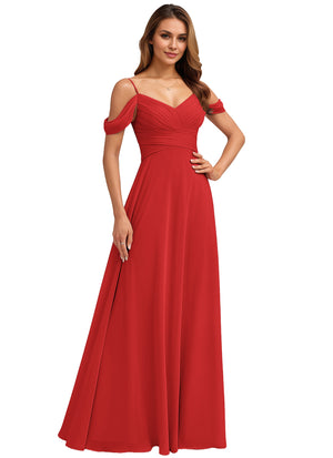 A-line Cold Shoulder Floor-Length Chiffon Bridesmaid Dress