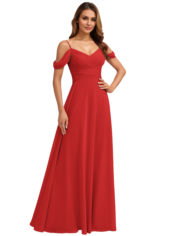 A-line Cold Shoulder Floor-Length Chiffon Bridesmaid Dress