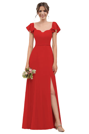 A-line V-Neck Floor-Length Chiffon Bridesmaid Dress With Ruffle