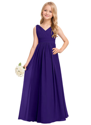 A-line V-Neck Floor-Length Chiffon Junior Bridesmaid Dress