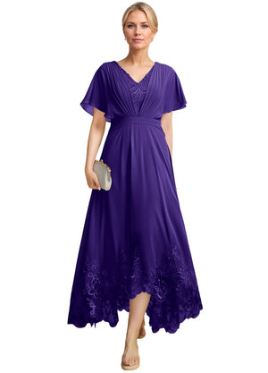A-line Scoop Illusion Ankle-Length Lace Chiffon Mother of the Bride Dress With Sequins