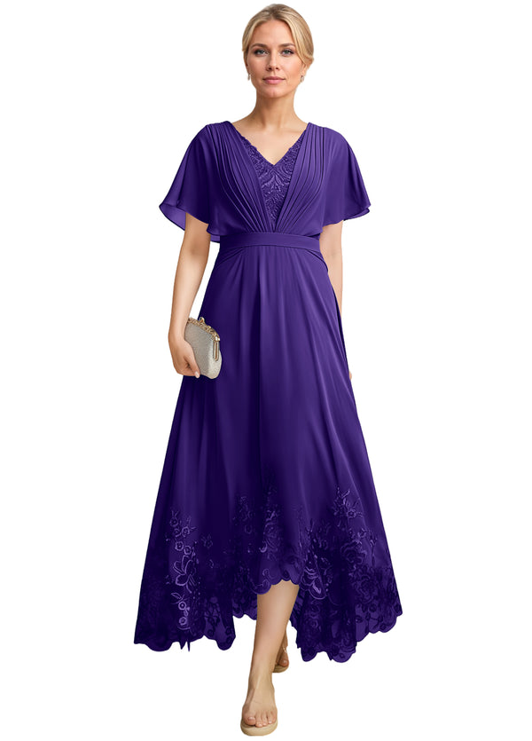 A-line Scoop Illusion Ankle-Length Lace Chiffon Mother of the Bride Dress With Sequins