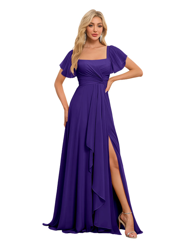 A-line Square Asymmetrical Chiffon Bridesmaid Dress