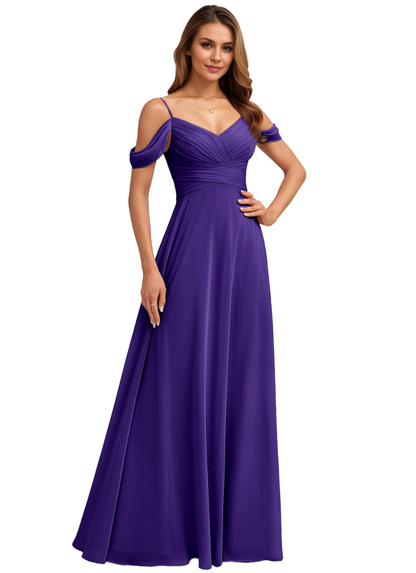 A-line Cold Shoulder Floor-Length Chiffon Bridesmaid Dress