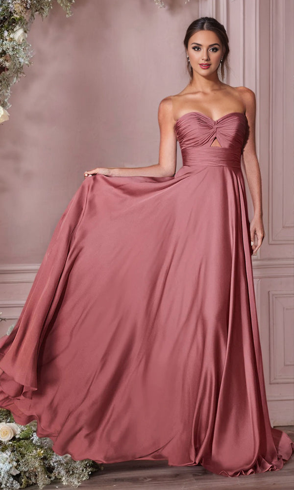 A-line Strapless Floor-Length Satin Prom Dresses