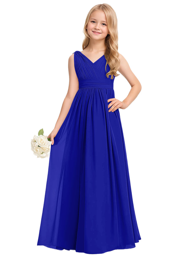 A-line V-Neck Floor-Length Chiffon Junior Bridesmaid Dress