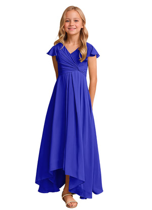 A-line V-Neck Asymmetrical Chiffon Junior Bridesmaid Dress