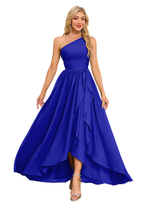 A-line One Shoulder Floor-Length Chiffon Bridesmaid Dress With Ruffle