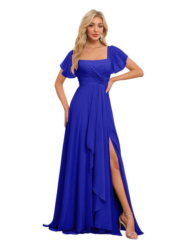 A-line Square Asymmetrical Chiffon Bridesmaid Dress