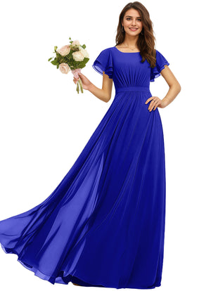 A-line Scoop Floor-Length Chiffon Bridesmaid Dress With Ruffle