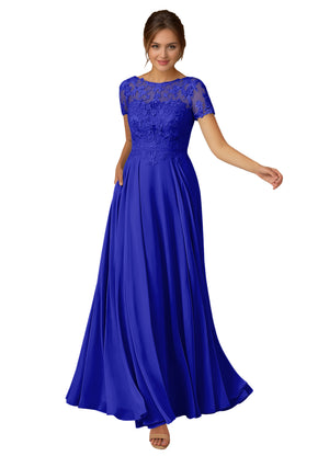A-line Scoop Illusion Floor-Length Lace Chiffon Mother of the Bride Dress With Sequins