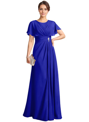 A-line Scoop Floor-Length Chiffon Mother of the Bride Dress With Pleated Beading