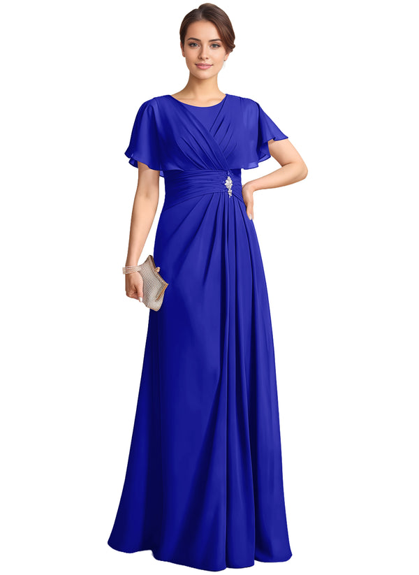 A-line Scoop Floor-Length Chiffon Mother of the Bride Dress With Pleated Beading