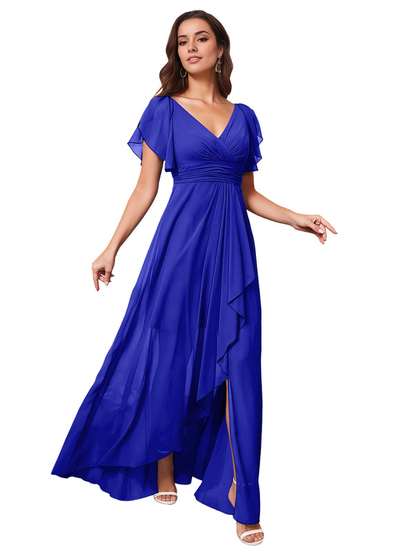 A-line V-Neck Floor-Length Chiffon Bridesmaid Dress With Ruffle