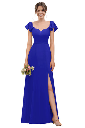 A-line V-Neck Floor-Length Chiffon Bridesmaid Dress With Ruffle