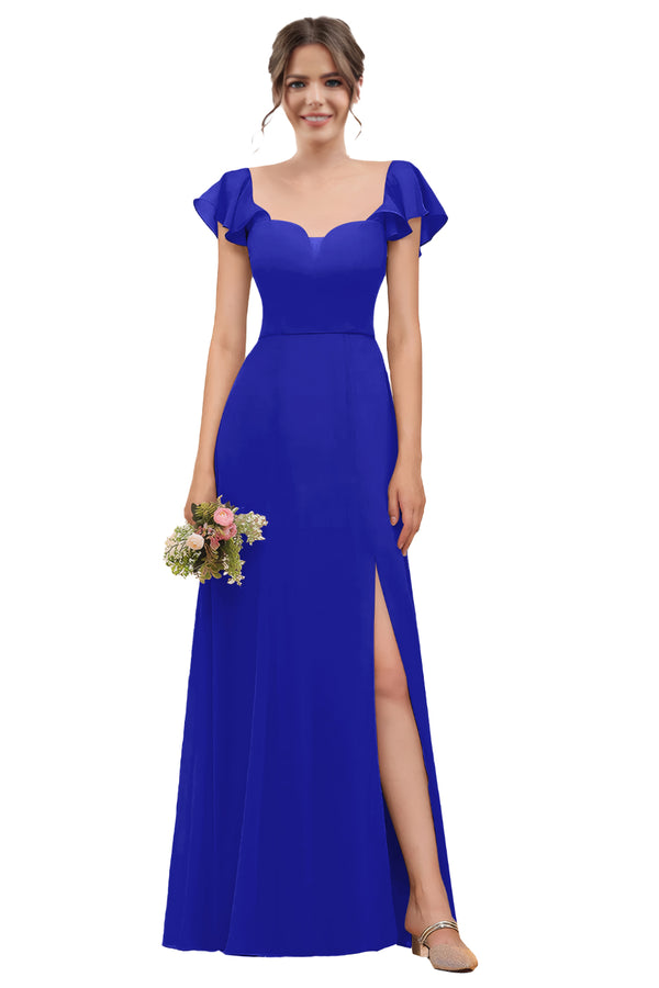 A-line V-Neck Floor-Length Chiffon Bridesmaid Dress With Ruffle
